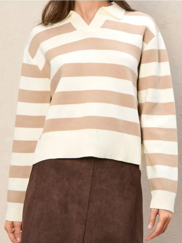 Maglione a righe con colletto - multicolor