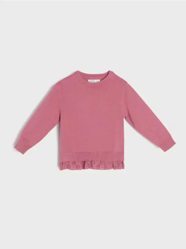 Maglione con viscosa e volant traforato decorativo soft touch - rosa