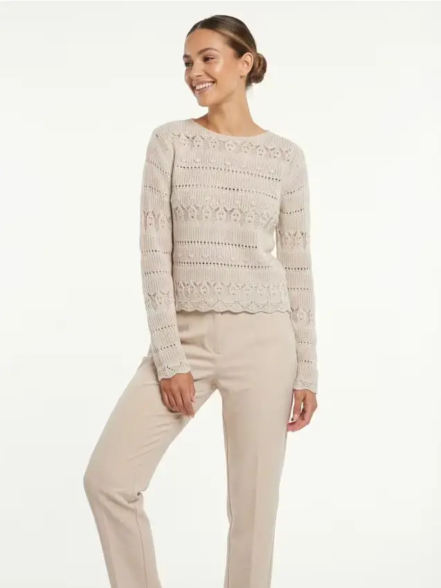 Maglione traforato con motivo decorativo - panna