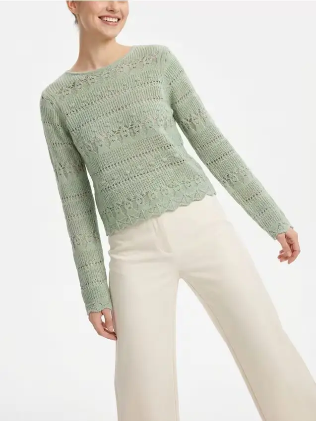 Maglione traforato con motivo decorativo - verde chiaro