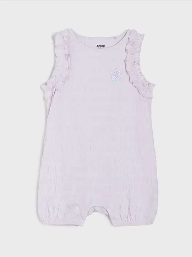 Sinsay Pagliaccetto con balze decorative e ricamo a forma di fiore - lavanda