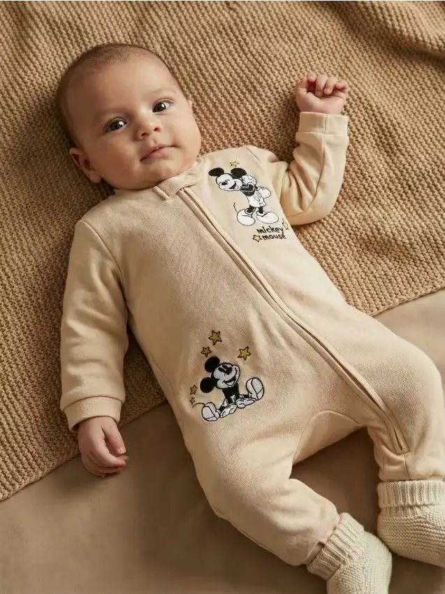 Pagliaccetto in cotone per neonati Mickey Mouse - beige