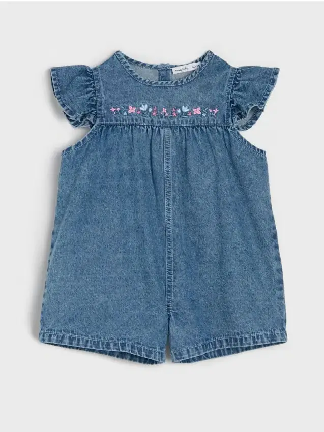 Sinsay Pagliaccetto in denim con fiori ricamati - blu