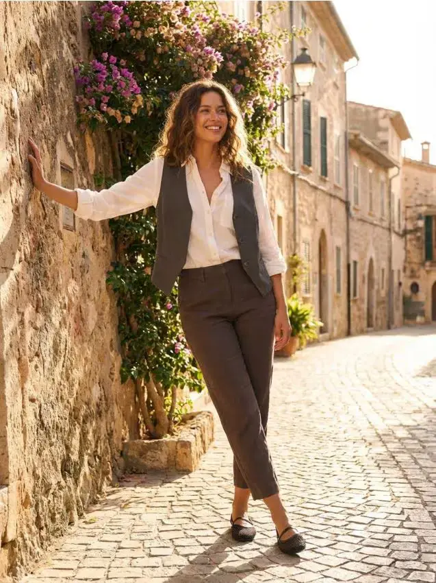 Sinsay Pantaloni classici con viscosa - marrone scuro
