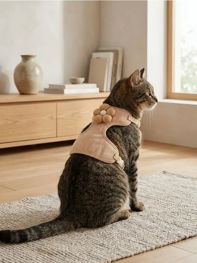 Pettorina per animali con applicazione floreale 3D - marrone