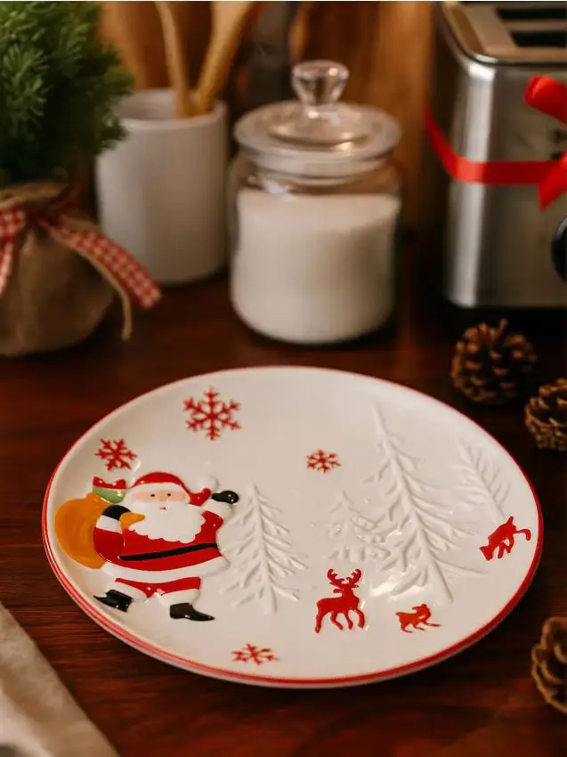 Sinsay Piatto natalizio con l immagine di Babbo Natale - bianco