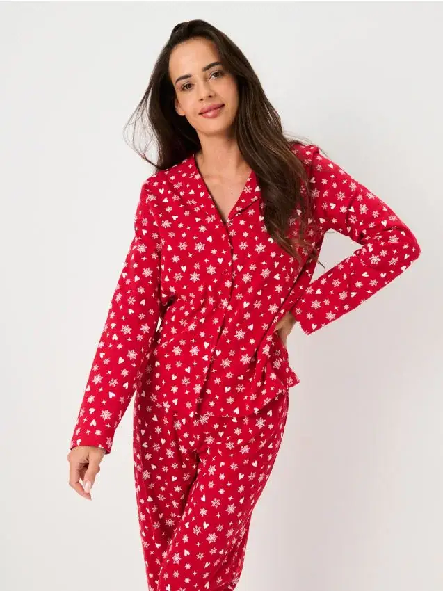 Sinsay Pigiama festivo a due pezzi con stampa di cuori e fiocchi di neve - rosso