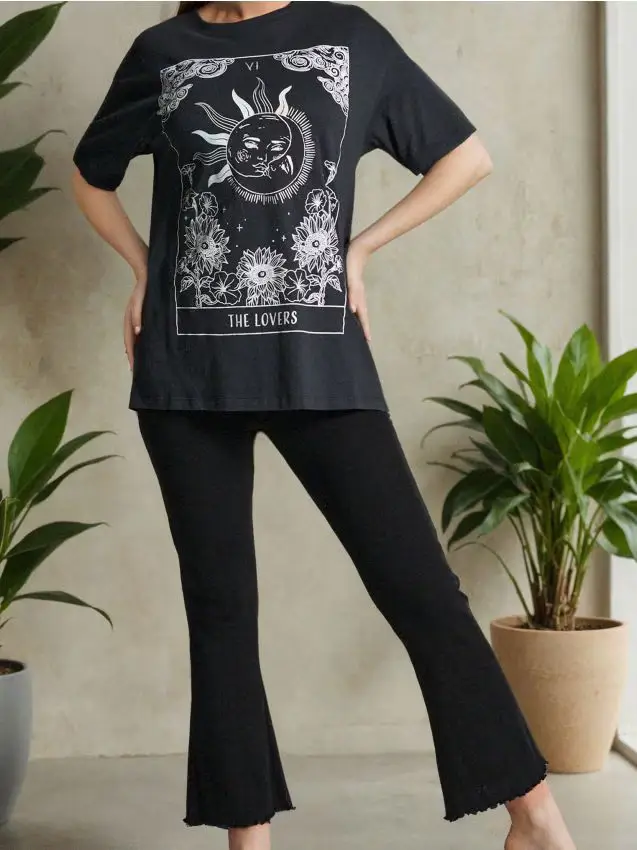 Sinsay Pigiama in cotone a due pezzi con stampa - antracite