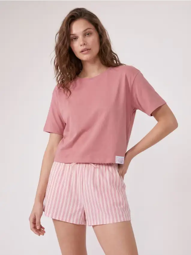 Pigiama in cotone a due pezzi - rosa cipria