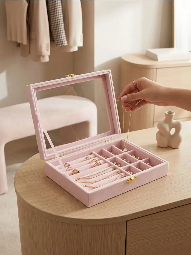 Portagioie con coperchio trasparente - rosa cipria