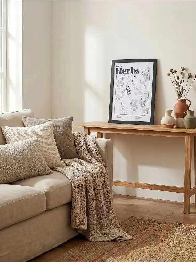 Poster da parete incorniciato con motivo di erbe aromatiche - beige