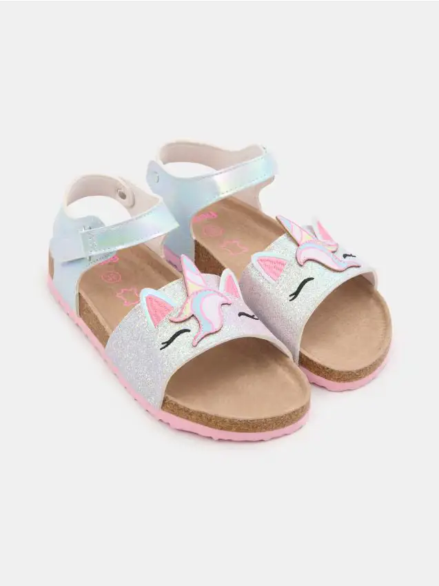 Sinsay Sandali con effetto glitter con motivo unicorno, soletta in pelle e chiusura a strappo - multicolor