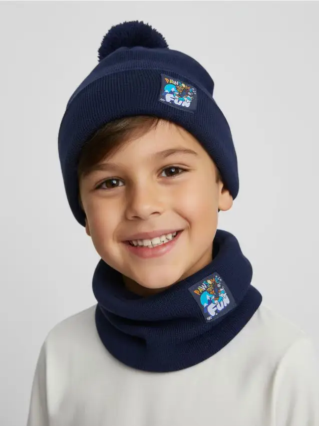 Sinsay Set berretto e scaldacollo con stampa PAW Patrol - blu scuro