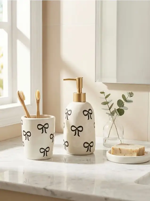 Sinsay Set da bagno in ceramica con motivo a fiocchi 2 pack - beige