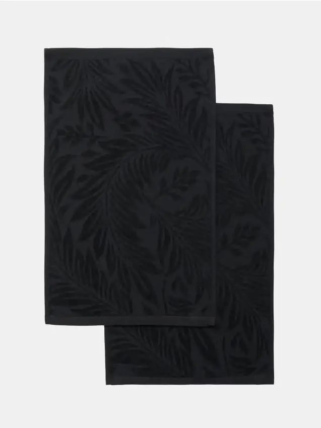 Sinsay Set di asciugamani in cotone con motivo vegetale in rilievo 2 pezzi - nero