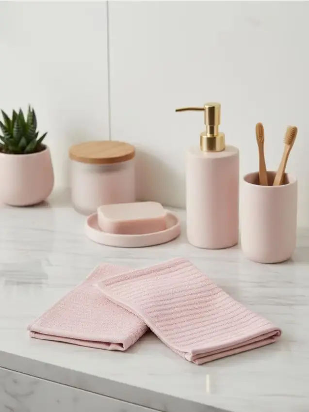 Set di asciugamani in cotone con trama a coste 2 pezzi - rosa pastello