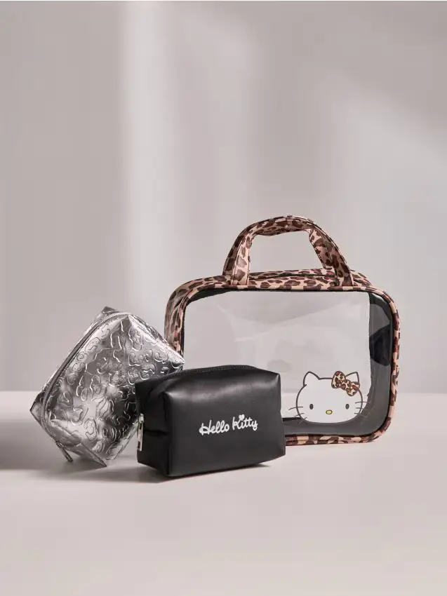 Set di beauty case con stampa leopardata 3 pack Hello Kitty - multicolor