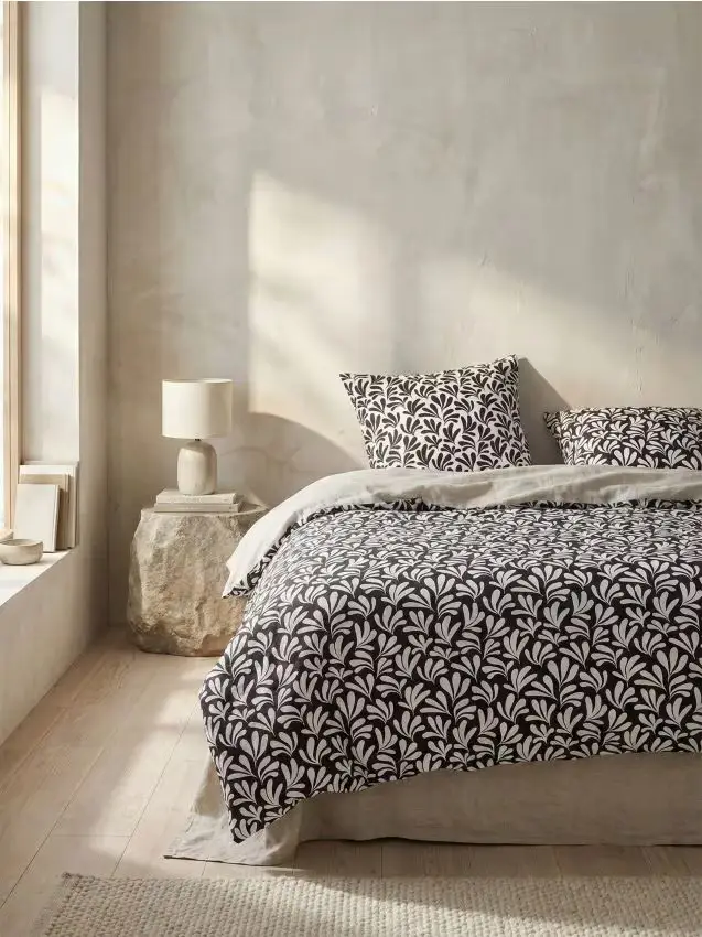 Sinsay Set di biancheria da letto con motivo vegetale a contrasto - nero