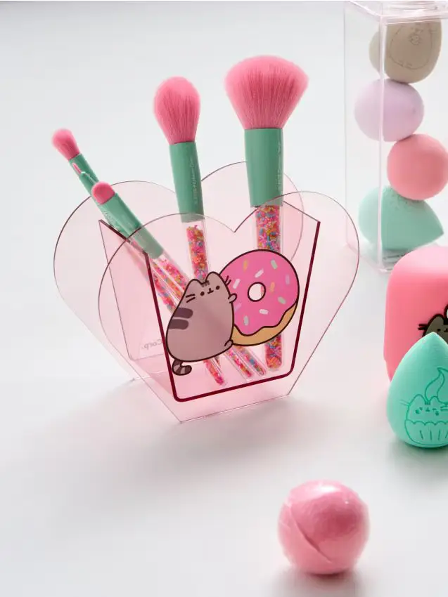 Sinsay Set di pennelli da trucco con organizer Pusheen the Cat - rosa pastello