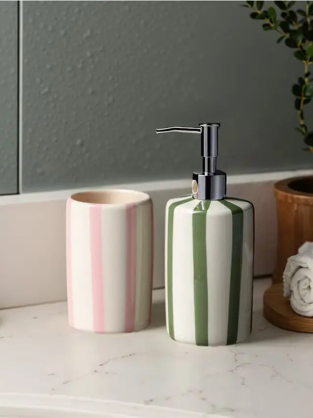 Set Dispenser per sapone e bicchiere per spazzolini - rosa pastello