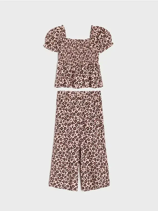 Set in viscosa con stampa animalier - beige