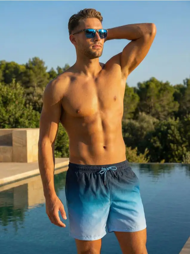 Sinsay Shorts da spiaggia con effetto ombré - blu scuro