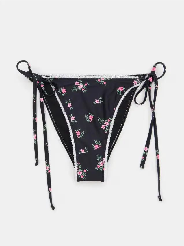 Slip bikini con laccetti e motivo floreale - multicolor