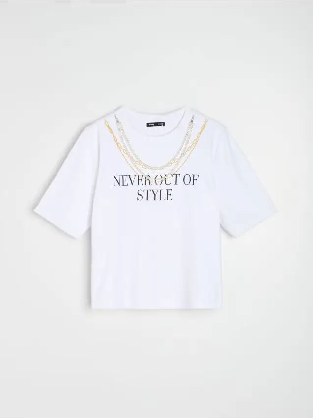 T-shirt in cotone con applicazione gioiello - bianco
