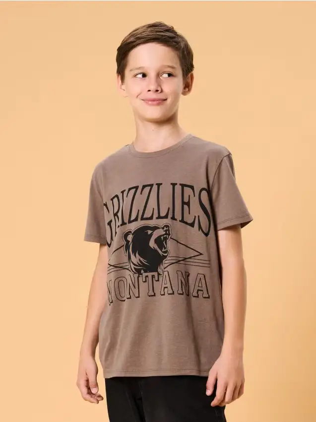 T-shirt in cotone con scritta - marrone