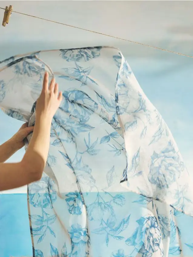 Sinsay Tenda con nastro arricciatore a fiori - blu pallido