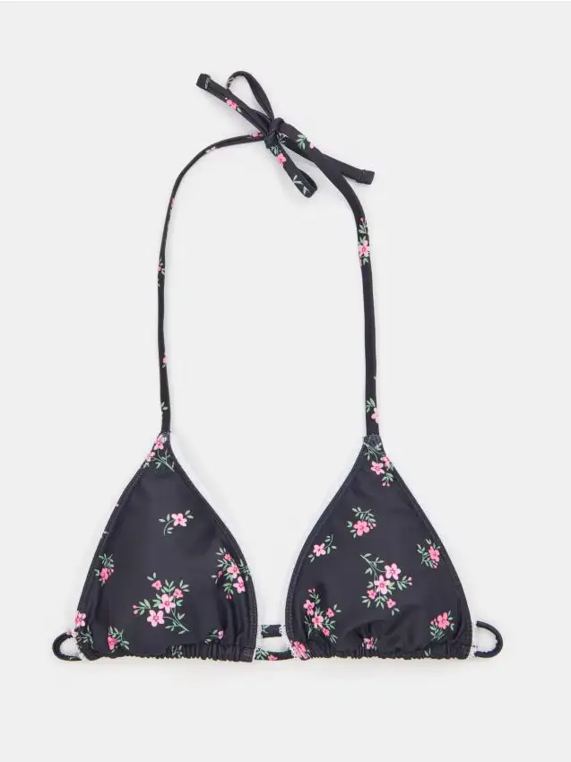 Top bikini triangolo con laccetto al collo e motivo floreale - multicolor