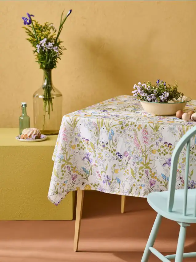 Tovaglia con motivo floreale - panna