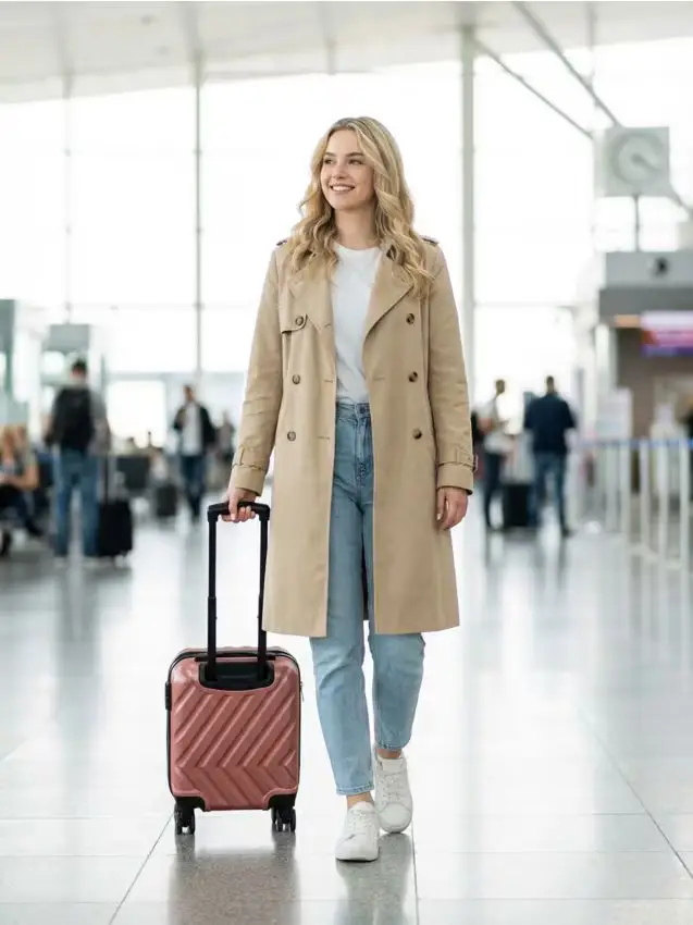 Trolley da cabina con ruote e motivo in rilievo - rosa pastello