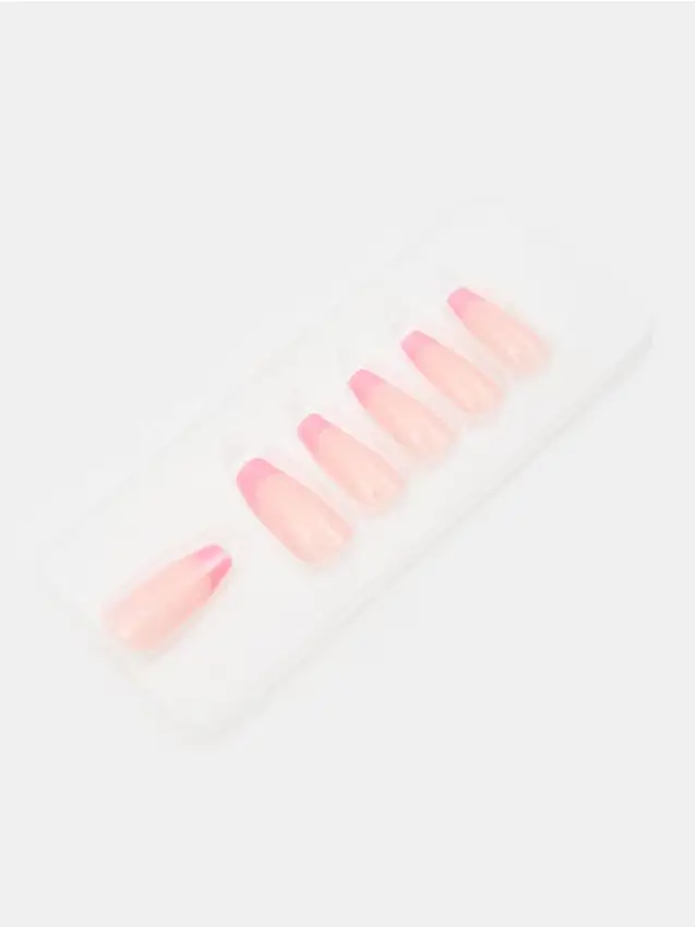 Unghie artificiali a forma di ballerina con french e glitter - rosa pastello