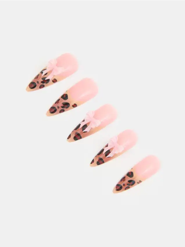 Sinsay Unghie artificiali con motivo leopardato e fiocchi - ambra