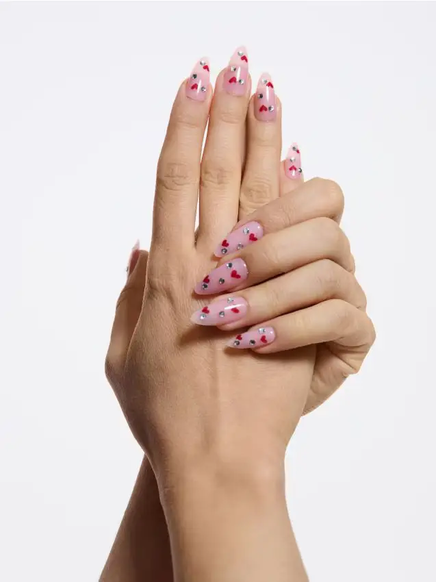Sinsay Unghie finte a forma di mandorla con motivo di San Valentino 24 pack - rosa pastello