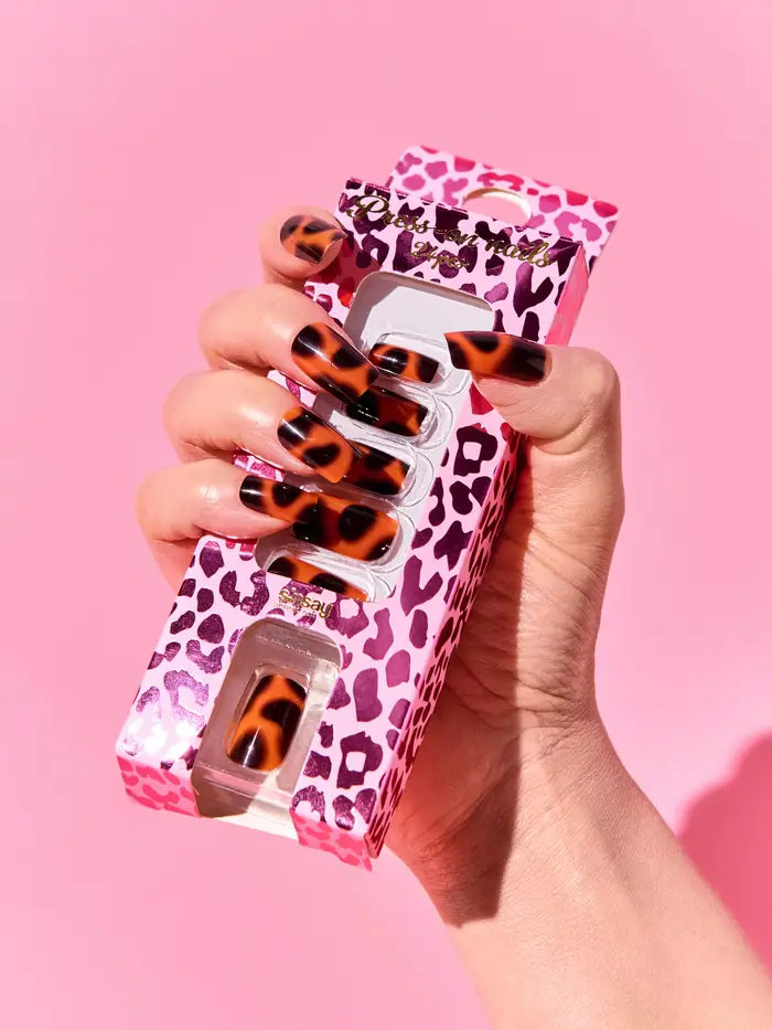 Unghie finte quadrate con stampa leopardata 24 pz - caffè Caffè
