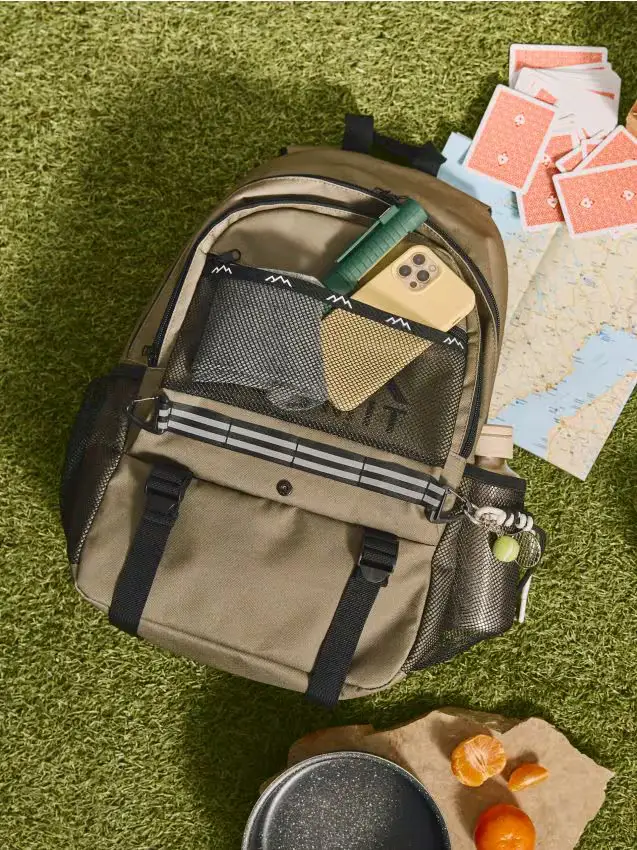 Sinsay Zaino con tasca in rete e motivo montagna - khaki