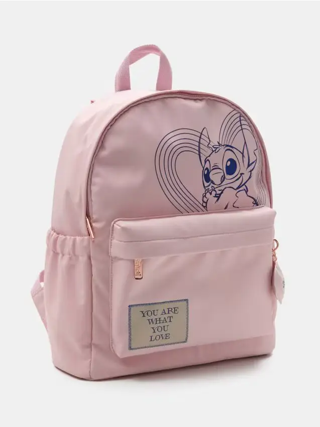 Zaino in nylon con tasca per laptop Stitch - rosa cipria
