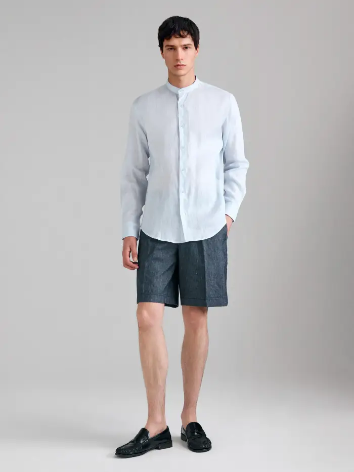 Sisley Bermuda In Denim Di Misto Lino, Uomo, Blu Scuro
