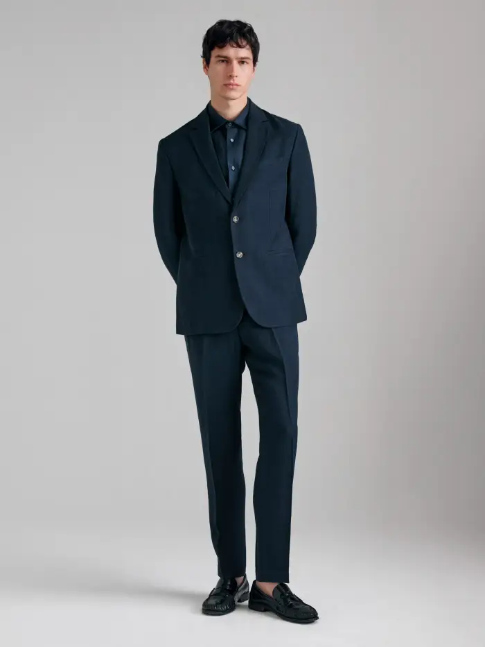 Sisley Blazer In Misto Lino, Uomo, Blu Scuro