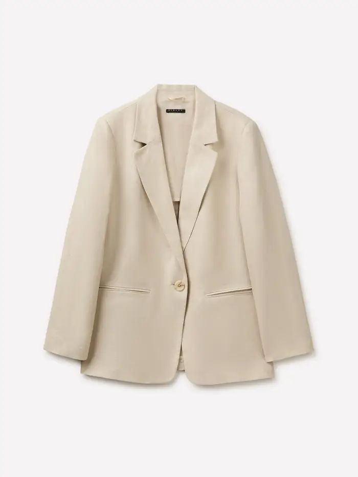 Sisley Blazer In Puro Lino, Donna, Beige