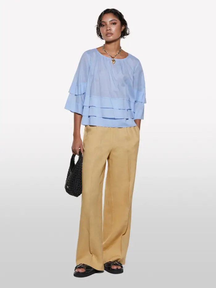 Sisley Blusa Azzurra Con Balze, Donna, Blu Chiaro
