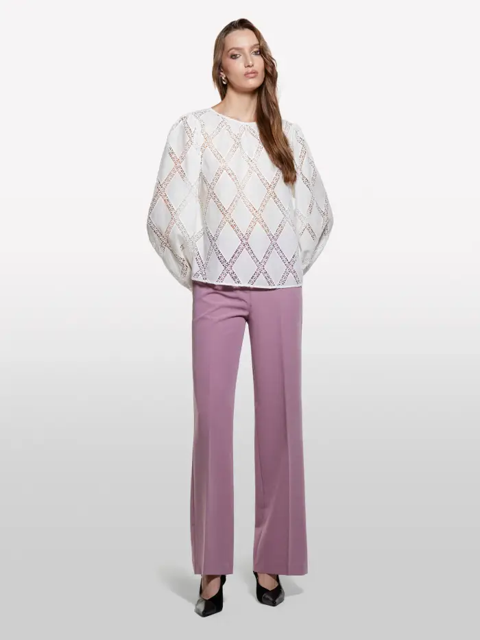 Sisley Blusa Bianco Panna Con Merletto, Donna, Bianco Panna