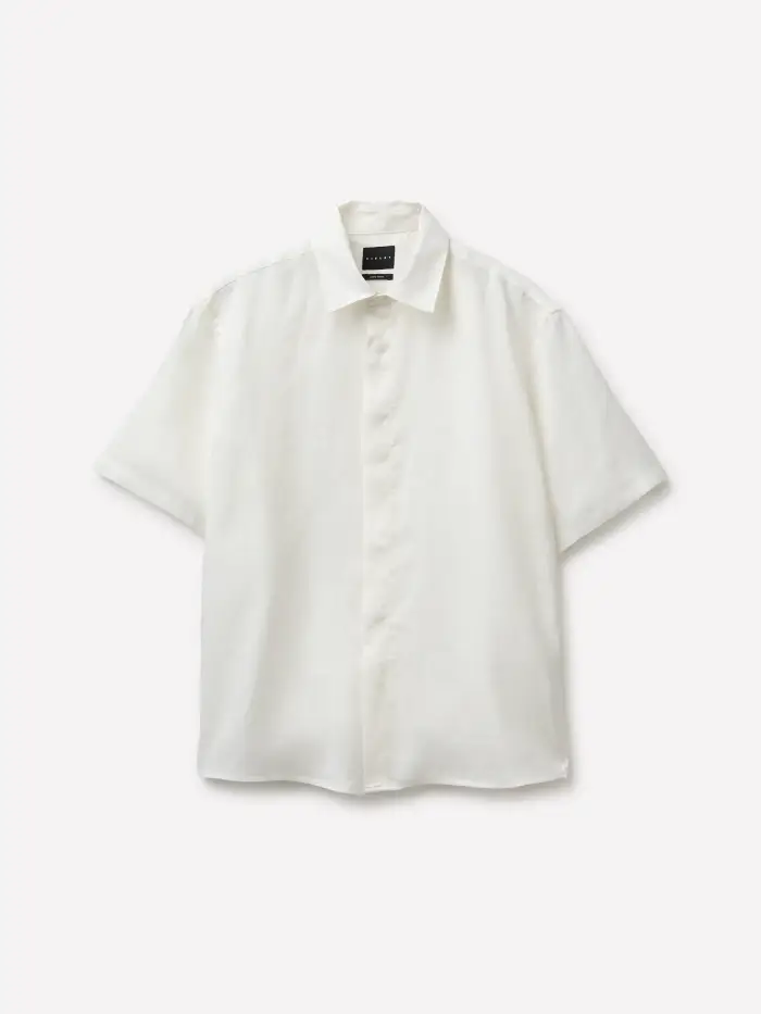 Sisley Camicia A Manica Corta 100% Lino, Uomo, Bianco