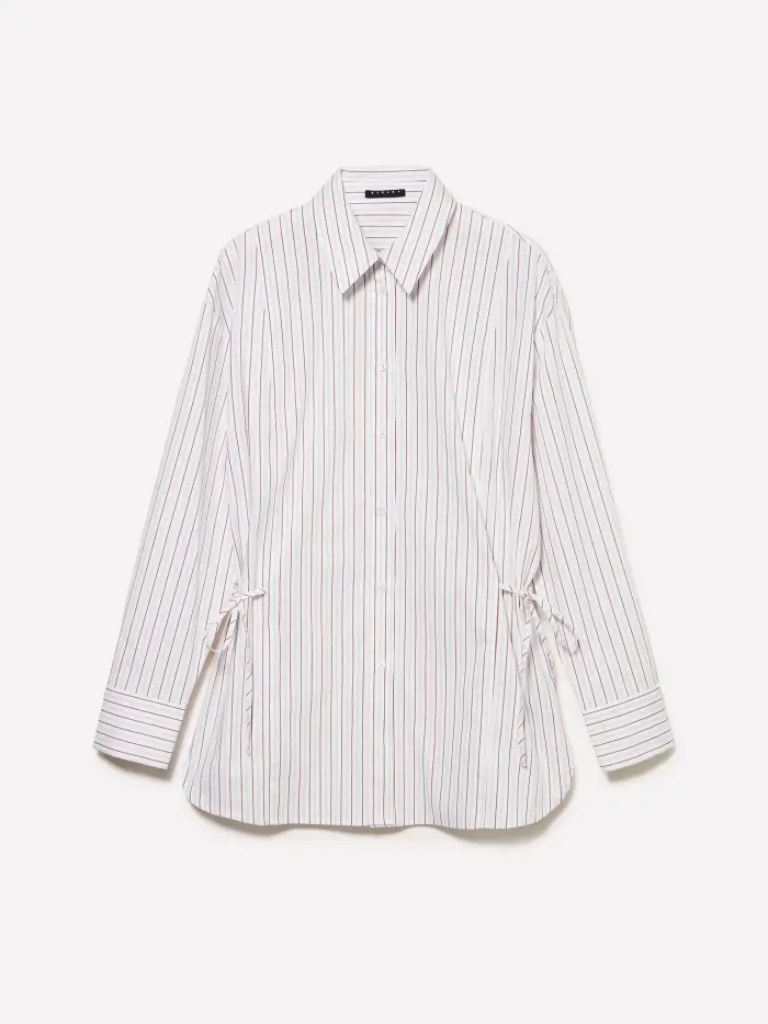 Sisley Camicia A Righe Con Laccetti, Donna, Bianco