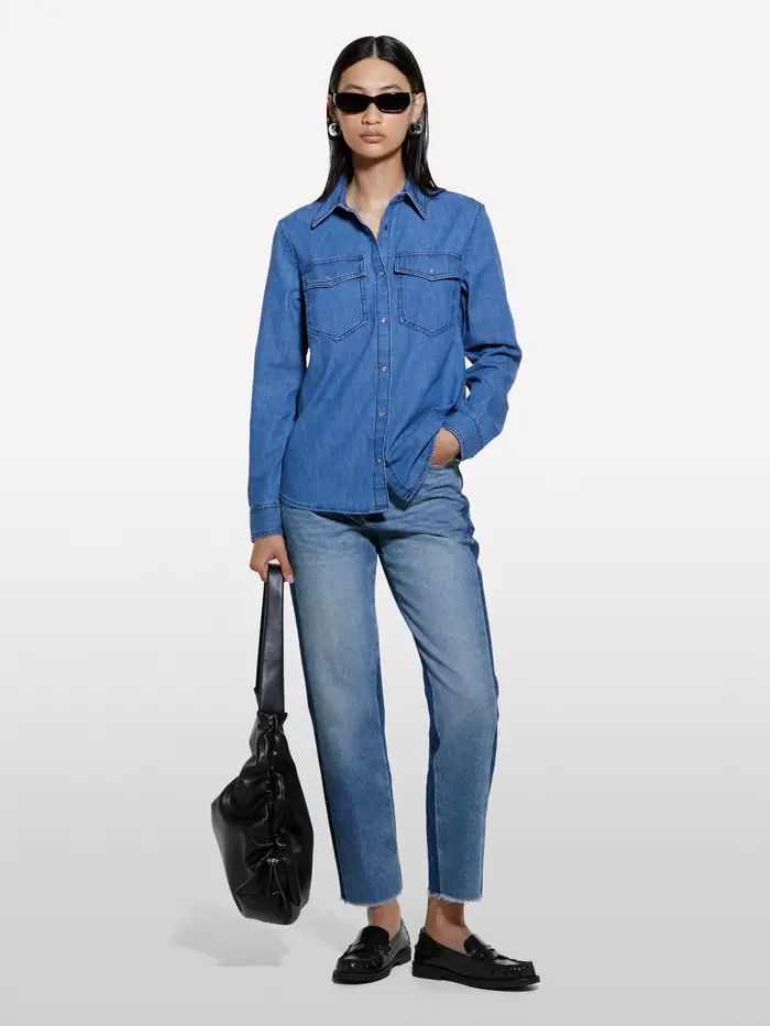 Camicia Di Jeans Blu Regular Fit, Donna, Blu
