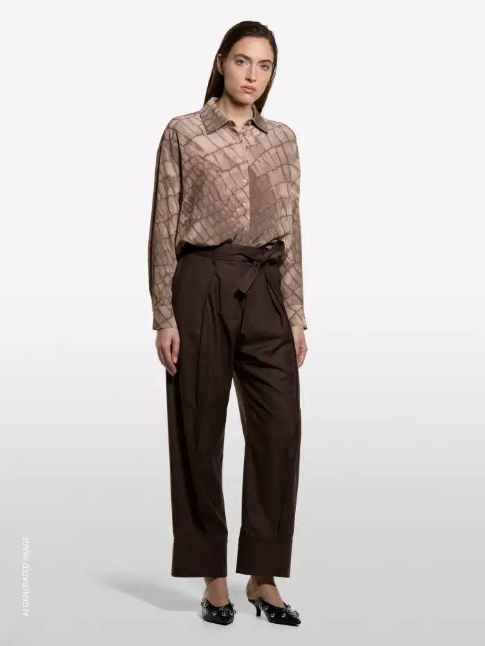 Sisley Camicia Fantasia Stampata Beige, Donna, Beige