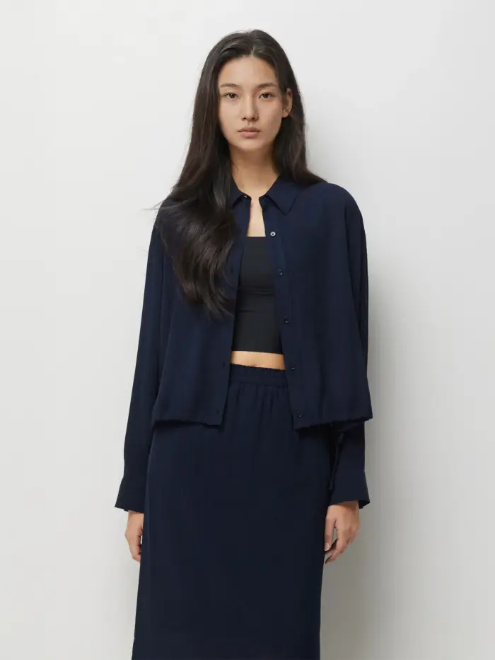 Sisley Camicia Over Con Coulisse, Donna, Blu Scuro