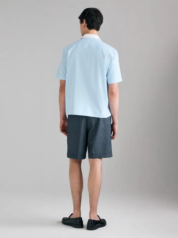 Sisley Camicia Rigata A Manica Corta, Uomo, Blu Chiaro